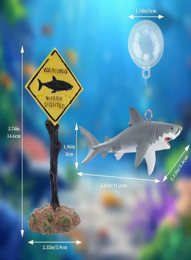MHLLGN Fish Tank Decor Set, Plastic Great White Shark Statue with Floating Ball and a Warning Sign Decor, Fish Tank Decorations, Fish Aquariums Accessories, Aquarium Decor - Image 2